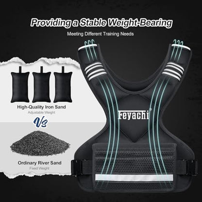 Feyachi Adjustable Weighted Vest, 3-32lb Vest with 6 Ironsand weights - color: Black, size: 20-32lbs