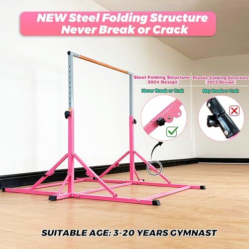 MARFULA Gymnastic Kip Bar for Kids Teens Ages 3-25 of All Gymnastic Levels - color: Bar With Mat-Hot Pink(5 Ft Base)
