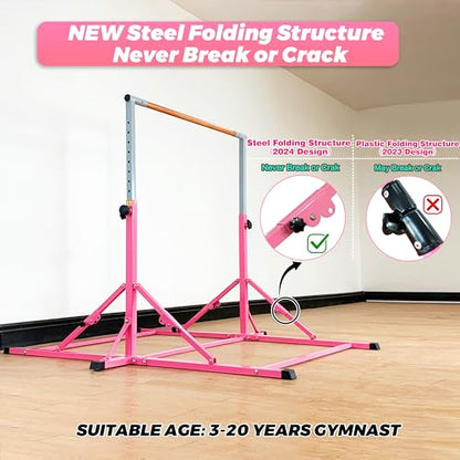 MARFULA Gymnastic Kip Bar for Kids Teens Ages 3-25 of All Gymnastic Levels - color: Bar With Mat-Hot Pink(5 Ft Base)
