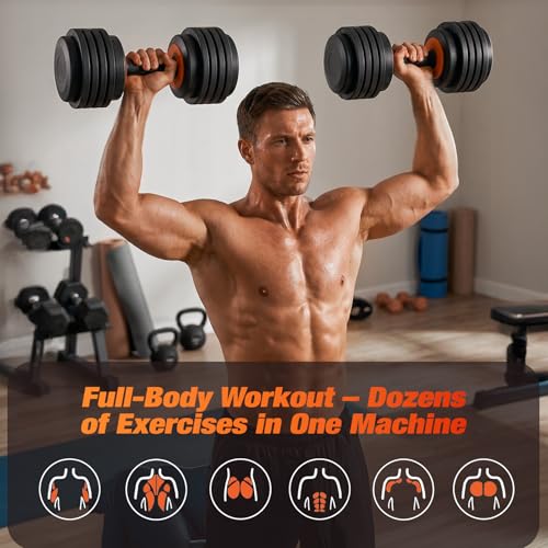 TOUSAINS Adjustable Dumbbells MX55, 5 in 1 Free Weights 5-52.5 lbs Pair, 1-Second Fast Adjustment with Anti-Slip Metal Handle, Compact Home Gym Equipment for Men Women Strength Training