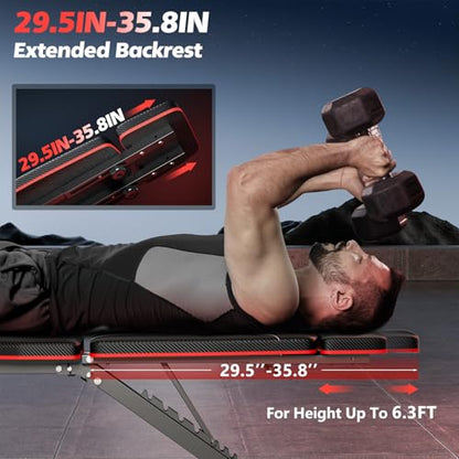 XDDIAS Adjustable Weight Bench, Workout Bench with Leg Extension and Preacher Curl Pad, Incline Bench press for Home Gym, Foldable Exercise Bench, Quick Adjustment and Suitable for All Heights