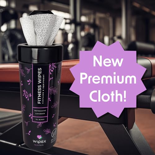 Wipex Yoga Mat Cleaner & Fitness Wipes - Natural Lavender & Vinegar Gym Equipment Cleaner - 75 Gym Wipes to Clean Yoga Mats, Spinning & Peloton Bikes, Weight Machines & Surfaces