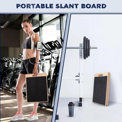 3-in-1 Portable Wooden Slant Board, Balance Board & Resistance Band – 5 Incline Angles –Incline Board – Slant board for exercise, Squats, Physical Therapy – Anti-Slip Surface, Portable, Metal Hook