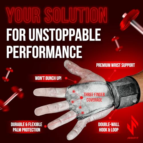 JerkFit WODies Gymnastics & Weightlifting Grips with Wrist Wraps – 3 Hole Versatile Gym Gloves for Pull Ups, Gym Training & Cross Training – Hand Grips Palm Protector for Men & Women