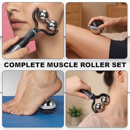 2 Pcs Massage Ball Roller Ice Cold and Hot for Deep Tissue and Sore Muscle Relief Manual Self Massage Ball with Drawstring Bag for Muscle, Neck, Back, Foot, Body, Ergonomic Handle, Portable