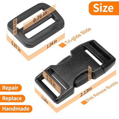 BEYOURD 3/4" Buckles and Straps Set: 6 Yards of Thick Nylon Webbing, 6-Pack Quick Side Release Adjustable Plastic Buckles, 12 Tri-Glide Slide Clips(3/4 Inch Combo Set) - style: 3/4" Combo Set