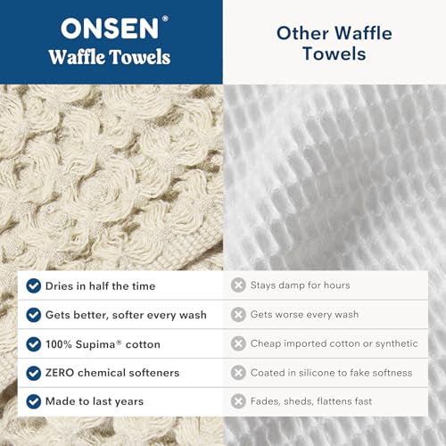 ONSEN Supima® Waffle Bath Towel Set, Quick Dry Lint Free 100% USA Cotton, Bath Hand and Face Towel Bundle, 3 Piece (Oatmeal, Bath Towel Set) - color: Oatmeal, size: Bath Towel Set