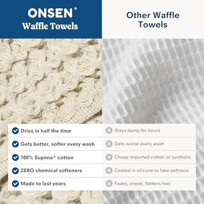 ONSEN Supima® Waffle Bath Towel Set, Quick Dry Lint Free 100% USA Cotton, Bath Hand and Face Towel Bundle, 3 Piece (Oatmeal, Bath Towel Set) - color: Oatmeal, size: Bath Towel Set