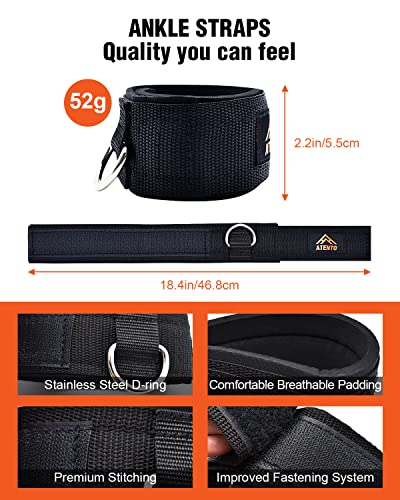 ATENTO 2 Pairs Ankle Strap for Cable Machine, Comfortable Padded Ankle Wrist Cuffs for Kickbacks, Gym, Glutes Workout & Lower Exercises, Adjustable & Breathable Ankle Straps for Women & Men