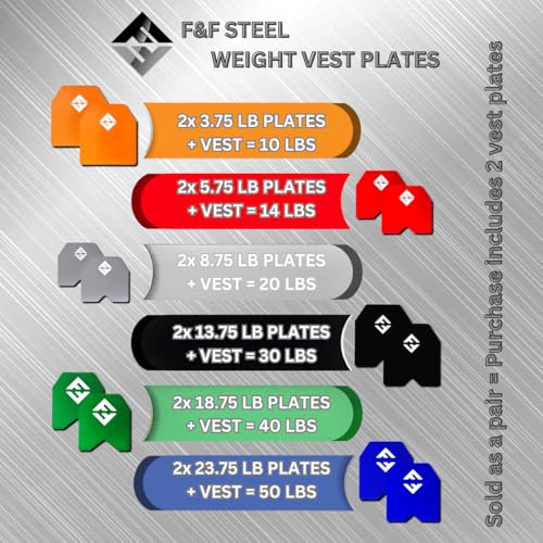 F&F STEEL Adjustable Weighted Vest & Plates - Strength, Edurance, Running, Hiking, Rucking, Fitness WODs - color: Silver Plates - 8.75lb
