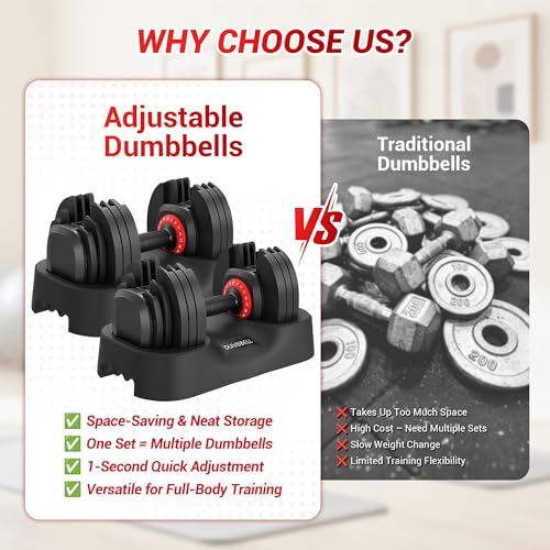 Updated Adjustable Dumbbells Set (25 LB/50 LB/56 LB/112LB), Weights Dumbbell Set with Anti-slip Grip & Storage Solution, Compact Free Weights for Home Gym, Strength Training for Men & Women