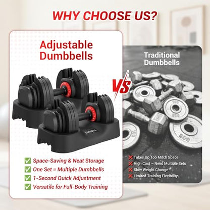 Updated Adjustable Dumbbells Set (25 LB/50 LB/56 LB/112LB), Weights Dumbbell Set with Anti-slip Grip & Storage Solution, Compact Free Weights for Home Gym, Strength Training for Men & Women