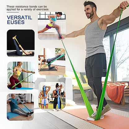 Professional 5 Pcs Long Resistance Bands and 5 Pcs Loop Bands. Latex-Free, Work Out Bands, Stretch Bands for Working Out Women or Men, Exercise Bands Set for Physical Therapy