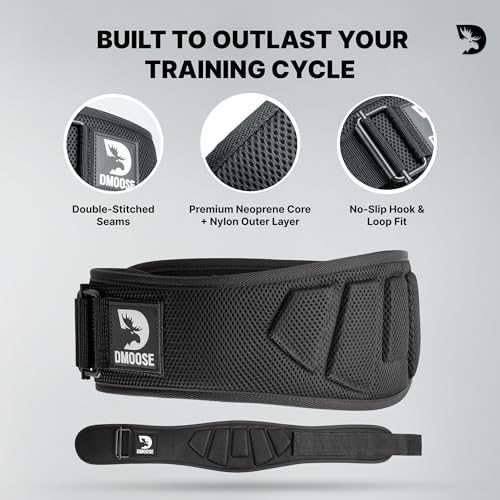 DMoose Fitness Weight Lifting Belt for Squats, Deadlift & Intense Workout - 6" Adjustable Fit Auto Lock Weightlifting Belt for Men & Women - Neoprene Gym Belts for Stability & Lumbar Back Support
