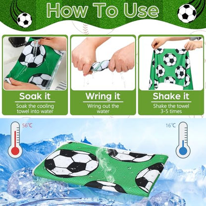 12 Pcs Soccer Cooling Towels 30" x 9" Quick Dry Microfiber Sweat Towels for Workout, Gym, Running, Soccer Teams Sports Fans Party Favors Gifts - style: Soccer