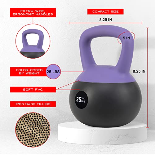 NonZero Gravity Iron Sand Soft Kettlebell with PVC Shell, Shock-Absorbing Base & Extra-Wide Grip for Versatile Workouts | Durable Strength Training Equipment - color: 25 lbs