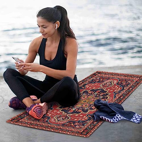 Kigai Travel Yoga Mat 71" x 24" Non Slip Natural Rubber Foldable Exercise Mat Ultra Thin 1.5mm Lightweight for Fitness, Pilates & Home Workout, Persian Design