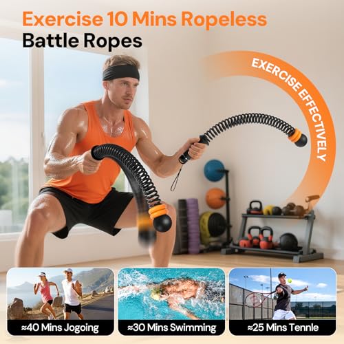KETIEE Weighted Ropeless Battle Ropes: Cordless Battle Ropes with Adjustable Resistance Springs for Home Gym, Portable Workout Equipment for Strength Building, HIIT and Low-Impact Aerobic Training