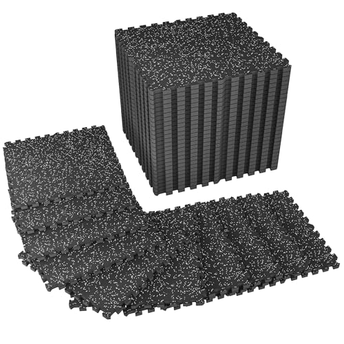 SUPERJARE 1" Extra-Thick Rubber Top Exercise Mat, Gym Flooring for Home Gym - size: 36 Tiles (144 Sq Ft)