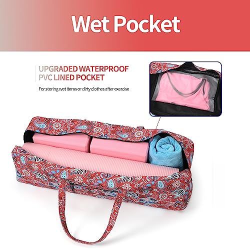 | Yoga Mat Bag | Large Yoga Mat Carrier with Wet Pocket | Yoga Gifts | Gym Tote Bag for Women - color: Red