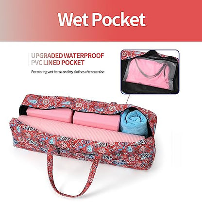 | Yoga Mat Bag | Large Yoga Mat Carrier with Wet Pocket | Yoga Gifts | Gym Tote Bag for Women - color: Red