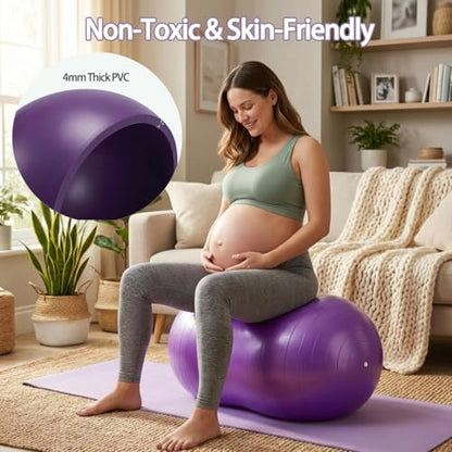 Peanut Ball for Kids Therapy,Anti-burst Exercise Ball With Pump 90x45cm Yoga Ball Gym Quality Fitness Ball for Pregnancy Birth Exercise Physical Therapy, for Child Training, Women, Men (Purple)