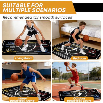 Basketball Training Mat & Equipment - Silent Neoprene Agility Footwork Trainer for Kids Youth - Non-Slip Dribble Training System for Home Practice - Improve Ball Handling, Speed & Control