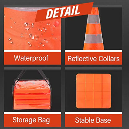 RoadHero 18 Inch 4 Pack Collapsible Traffic Safety Cones, Multi Purpose Pop-up Cones with Reflective Collar for Road Safety, Orange Cones for Driving Training, Parking Lots - size: 18 Inch