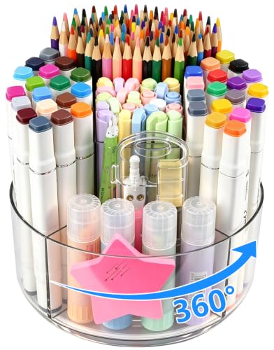 JIKIOU 430pcs Acrylic Pencil Holder Marker Organizer 360-Degree Rotating