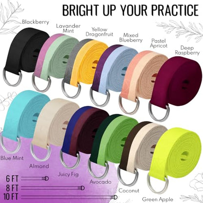 Yoga Strap & Mat Strap – 2 IN 1 – Cotton – 6 ft 8 ft 10 ft (30+ colors) – Adjustable Non-Slip Belt for Yoga, Pilates, Stretching, Physical Therapy, Fitness & Home Workout – For Carrying Mats
