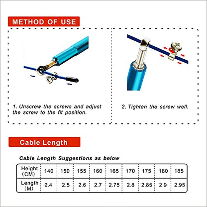 Speed Jump Rope - 360° Swivel Ball Bearing - Adjustable steel coated rope-Aluminum Anti Skipping Handle -Fitness Training Boxing Sports Exercises -Suitable for Kids and Adults - color: Blue