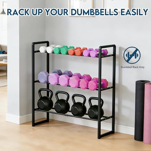 LOFTEY 3 Tier Dumbbell Rack, Weight Rack for Home Gym Dumbbells, 330 Lbs Capacity Weight Holder, Dumbbell Rack Stand Only