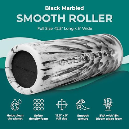 Smooth Soft Foam Roller (Black Marbled) - Beginner, Travel Sized Low Density Foam Roller for Home & Gym, Physical Therapy, Back Pain, & Exercise - Yoga & Athletics (12.5" x 5")