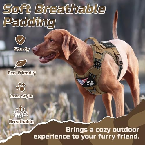 rabbitgoo Tactical Dog Harness for X-Large, No Pull Military Service Vest - color: Brown, size: X-Large