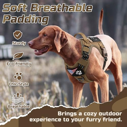 rabbitgoo Tactical Dog Harness for X-Large, No Pull Military Service Vest - color: Brown, size: X-Large