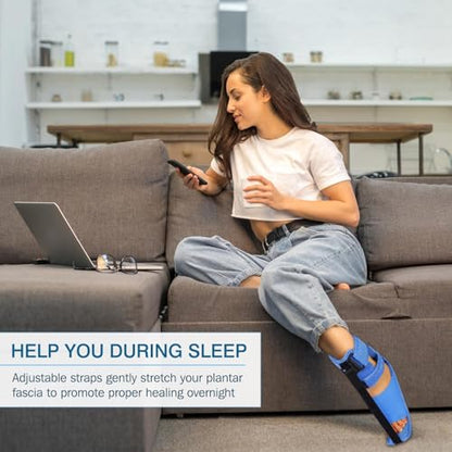 Upgrade Plantar Fasciitis Night Splint & Relief Brace with Adjustable Straps - Support for Achilles Tendonitis, Heel Spur Pain, Day & Night Use (1, Blue) - color: Blue
