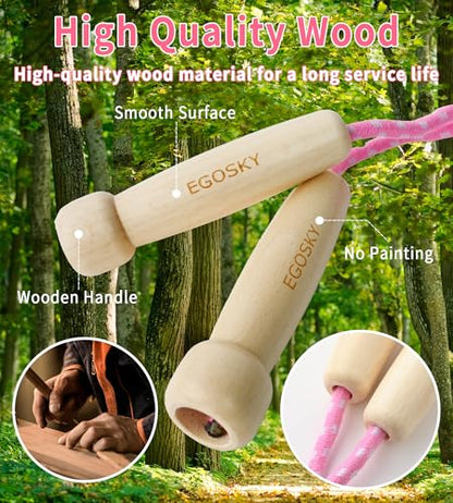 Jump Rope for Women Men Kids, EGOSKY Adjustable Wooden Handle Skipping Rope for Adult Boys Girls Fitness Exercise Outdoor Activity