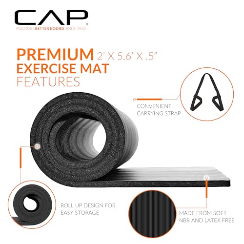 CAP Barbell 1/2-Inch High Density Exercise Yoga Mat with Strap | Multiple Options
