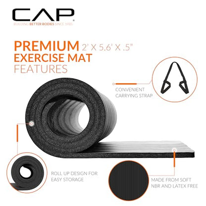 CAP Barbell 1/2-Inch High Density Exercise Yoga Mat with Strap | Multiple Options