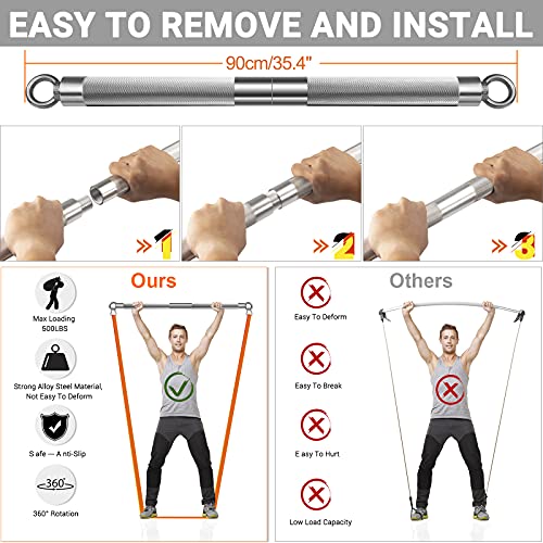 Detachable Resistance Bands Bar 30"/35.4"/38.5" Length Max Load 500LBS for Home Gym Full Body Workout Fitness Bar - style: Total Length:90cm/35.4"