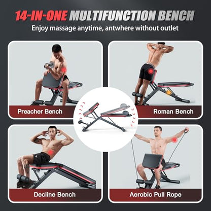 2026 ALSO GO New Adjustable Weight Bench, Workout Benches with Leg Extension, Foldable Incline Decline Bench Press, Roman Chair, Full Body Strength Training Equipment for Home Gym - color: Classic Black