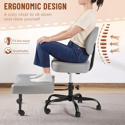 Homall Ergonomic Cross Legged Office Desk Chair with Wheels, 360° Swivel and Adjustable Height for Meditation and ADHD,Criss Cross Kneeling Chair with Lumbar Support (Leather, Grey) - color: Grey