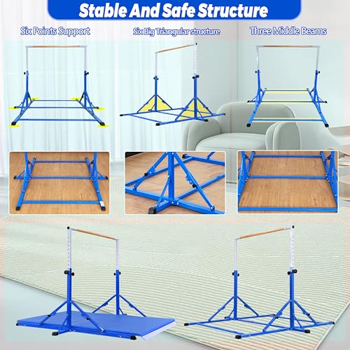 MARFULA Gymnastic Kip Bar for Kids Teens Ages 3-25 of All Gymnastic Levels - color: Bar With Mat-Blue (5 Ft Base)