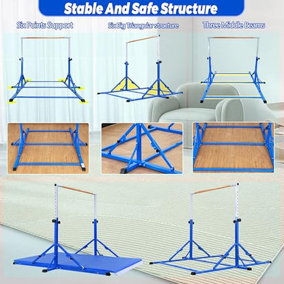 MARFULA Gymnastic Kip Bar for Kids Teens Ages 3-25 of All Gymnastic Levels - color: Bar With Mat-Blue (5 Ft Base)
