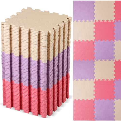 Nuanchu 60 PCS Kids Foam Puzzle Mat,Pink, Beige, Purple - color: Pink, Beige, Purple