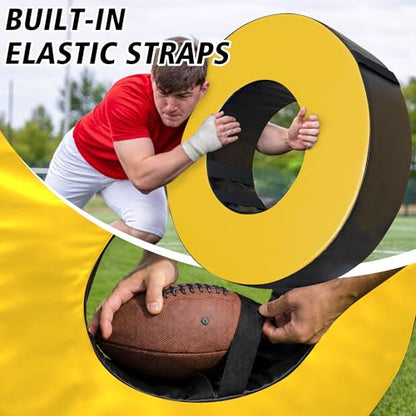 Football Tackle Wheel – High-Density 3080 Foam Tackling Dummy with Strap – Waterproof PU Leather Agility Ring for Youth Football Practice & High School Training