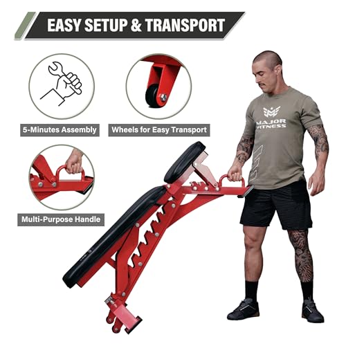 MAJOR FITNESS Weight Bench - 1300LBS Weight Capacity and 36 Adjustable Positions Strength Training Bench for Garage and Home Gym Workouts - color: Red