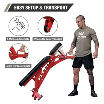 MAJOR FITNESS Weight Bench - 1300LBS Weight Capacity and 36 Adjustable Positions Strength Training Bench for Garage and Home Gym Workouts - color: Red