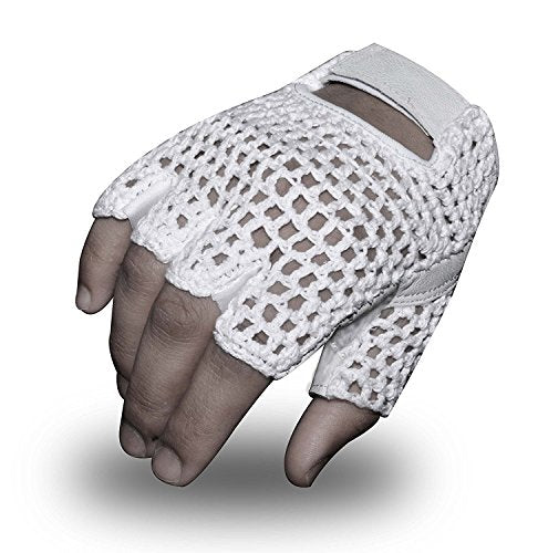 MESH Leather Fingerless Weight Lifting Exercise Gym Wheelchair Gloves White W 1061 - size: X-Large