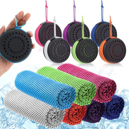 Peryiter 20 Pack Cooling Towels with Circle EVA Carry Cases Cooling Towels - size: 35 x 12 Inch, style: Circle Eva